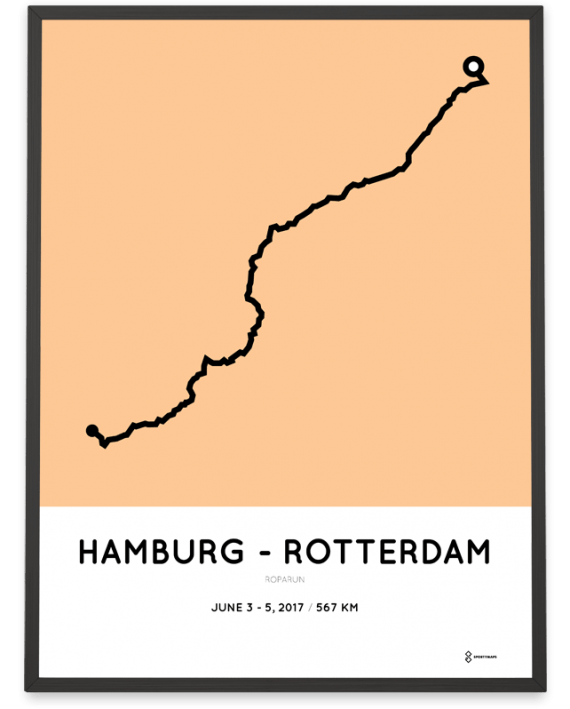 2017 Roparun hamburg naar rotterdam route print