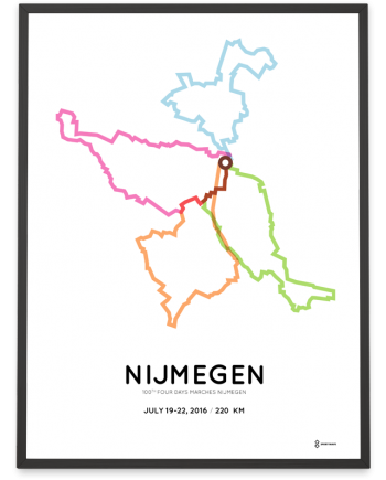2016 Four Days marches Nijmegen Vierdaagse 220km parcours poster