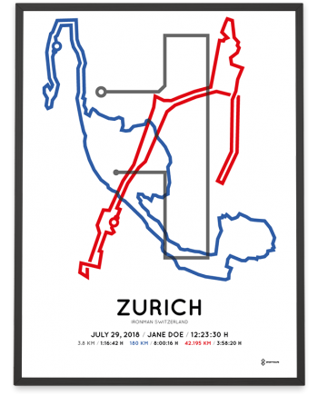 2018 Ironman Switzerland Zurich course sportymaps poster in color