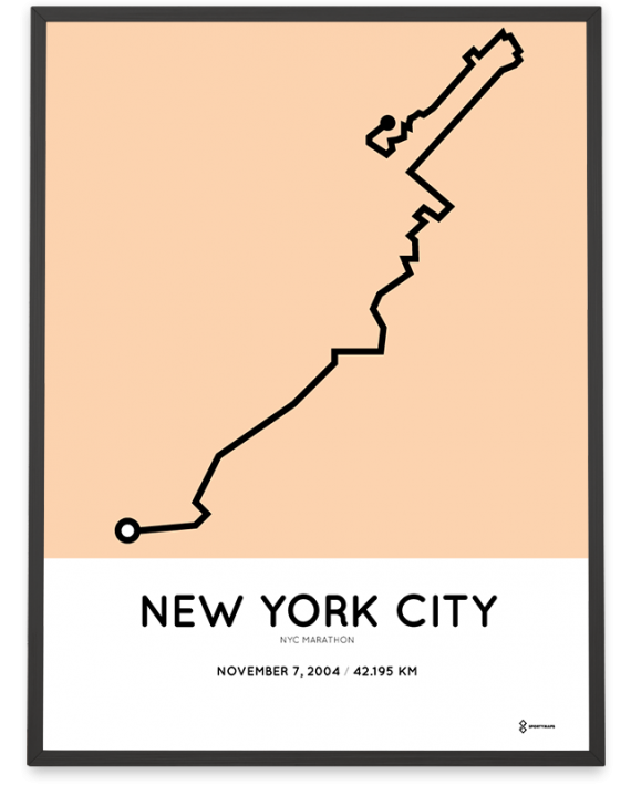 2004 NYC marathon route map poster sportymaps