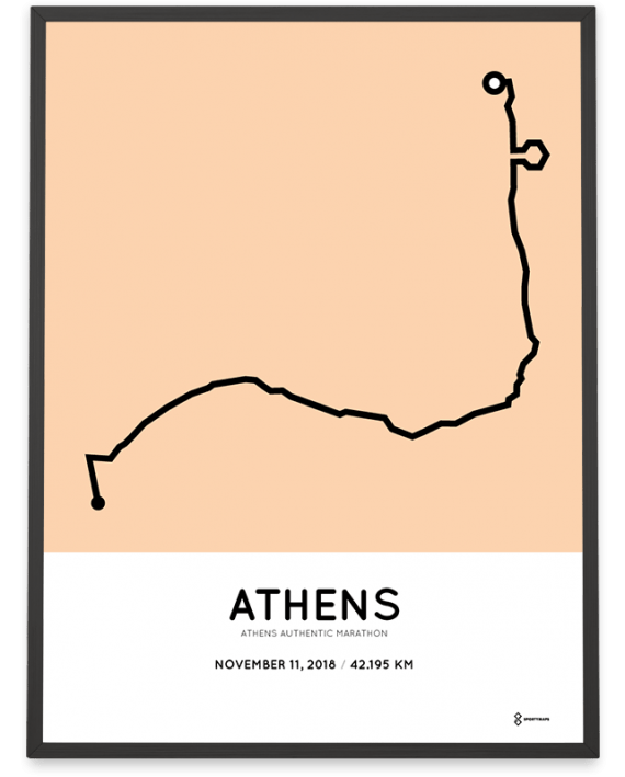 2018 Athens authentic marathon coursemap poster