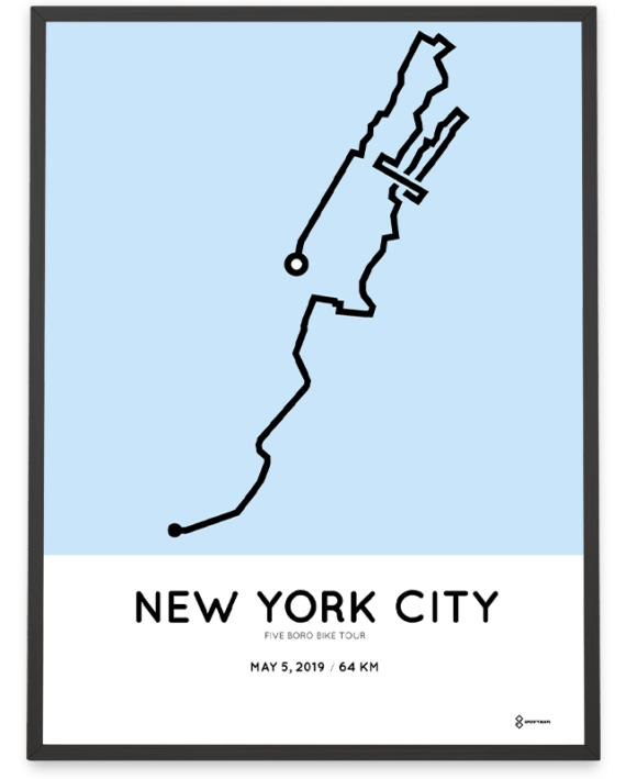 2019 Five Boro Bike Tour routemap poster