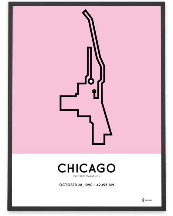 1990 Chicago marathon Sportymaps course poster