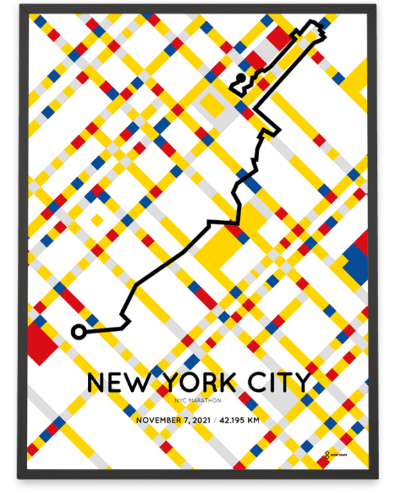 2021 NYC marathon mondrian SPortymaps course poster