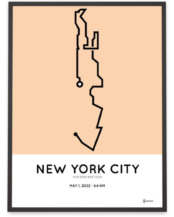 2022 NYC five boro bike tour Sportymaps print