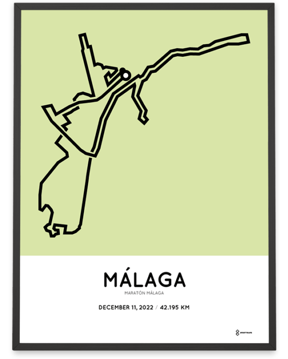 2022 Malaga marathon route poster Sportymaps
