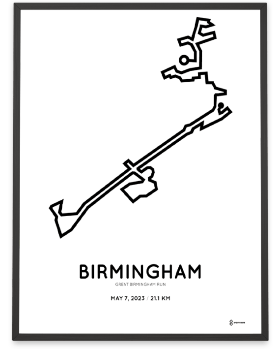 2023 Birmingham half marathon coursemap poster
