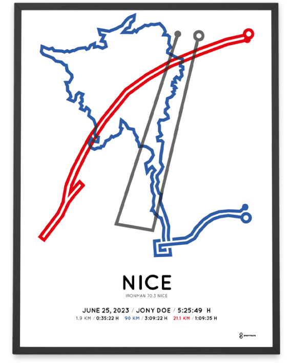 2023 ronman 70.3 nice sportymaps parcours poster