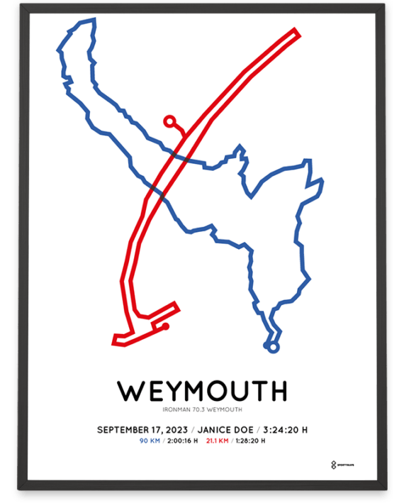 2023 ironman 70.3 weymouth sportymaps course poster